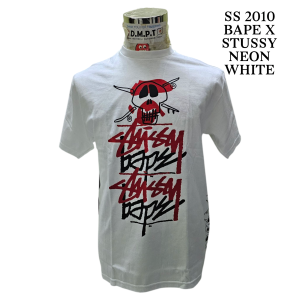 NEW OLD STOCK SS '10 BAPE x STUSSY NEON S/S WHITE TEE